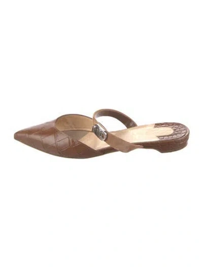 Pre-owned Christian Louboutin Leather Slides In Brown