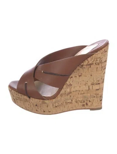 Pre-owned Christian Louboutin Leather Slides In Brown
