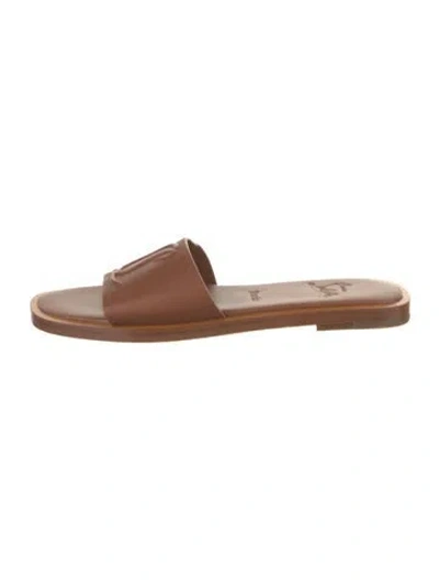 Pre-owned Christian Louboutin Leather Slides In Brown