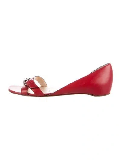 Pre-owned Christian Louboutin Leather Slides In Red