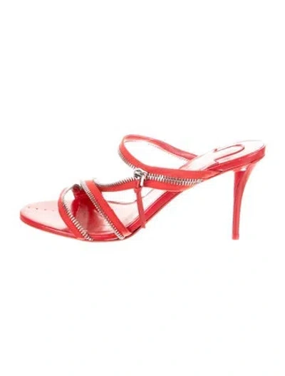 Pre-owned Christian Louboutin Leather Slides In Red