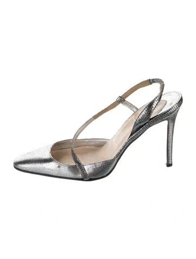 Pre-owned Christian Louboutin Leather Slingback Pumps In Metallic/silver