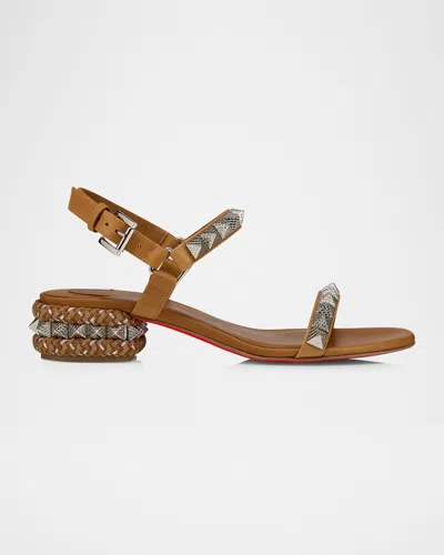 CHRISTIAN LOUBOUTIN LEATHER SPIKE ANKLE-STRAP SANDALS