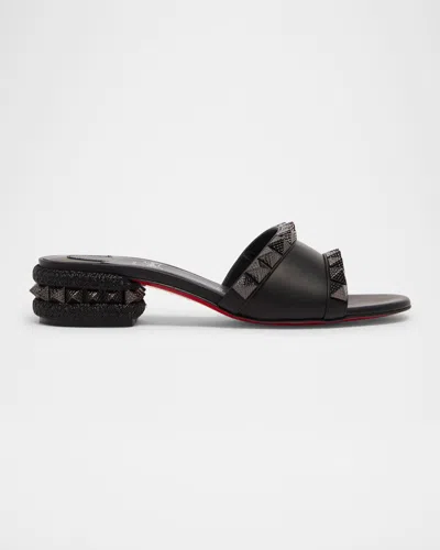CHRISTIAN LOUBOUTIN LEATHER SPIKE RED SOLE MULE SANDALS
