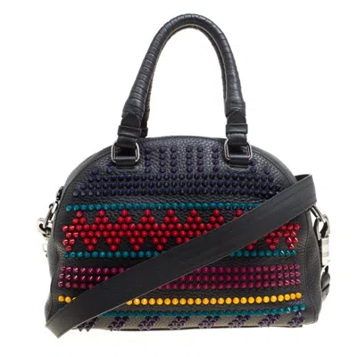 Christian Louboutin Leather Spike Studded Bowler Bag In Black
