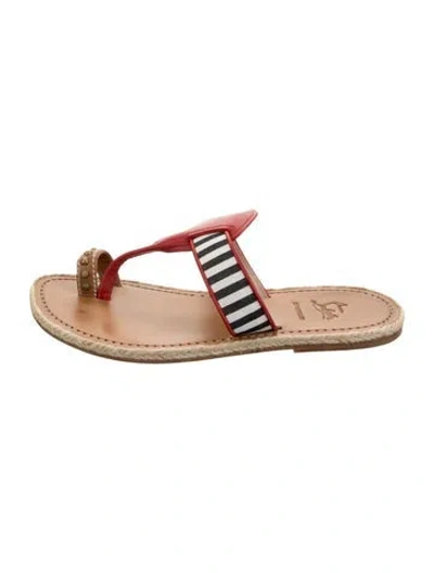 Pre-owned Christian Louboutin Leather Striped Flip Flops In Black