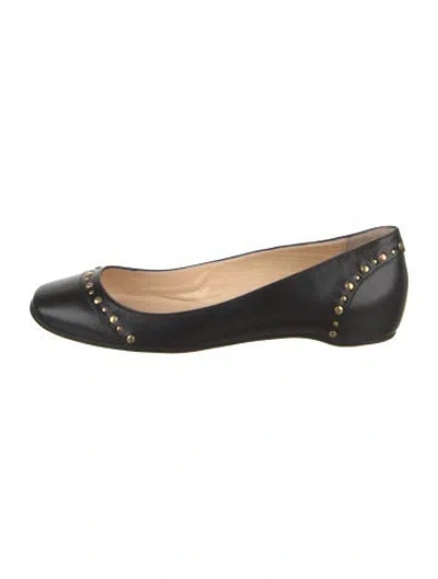 Pre-owned Christian Louboutin Leather Studded Accents Ballet Flats In Black