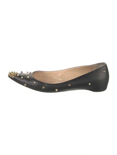 Pre-owned Christian Louboutin Leather Studded Accents Ballet Flats In Black