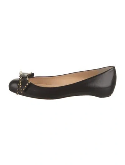 Pre-owned Christian Louboutin Leather Studded Accents Ballet Flats In Black