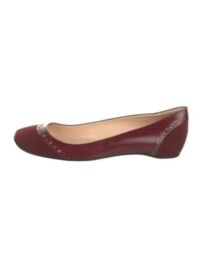 Pre-owned Christian Louboutin Leather Studded Accents Ballet Flats In Burgundy