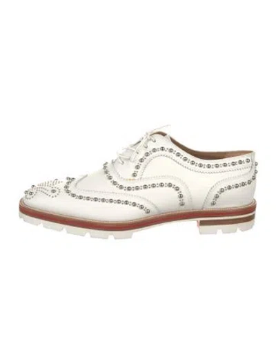 Pre-owned Christian Louboutin Leather Studded Accents Brogues In White