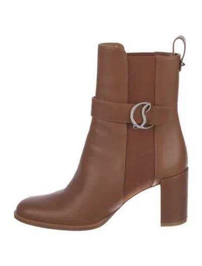 Pre-owned Christian Louboutin Leather Studded Accents Chelsea Boots In Brown