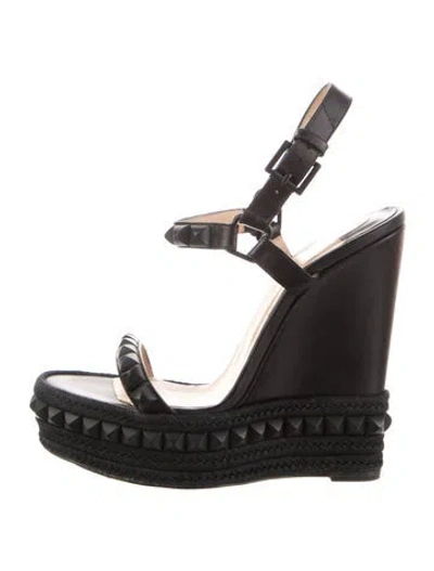 Pre-owned Christian Louboutin Leather Studded Accents Espadrilles In Black