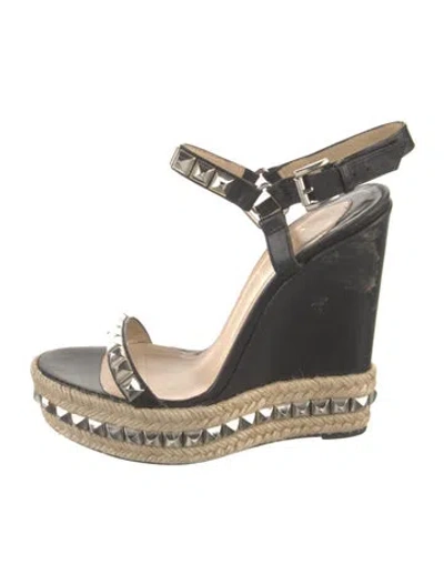 Pre-owned Christian Louboutin Leather Studded Accents Espadrilles In Black