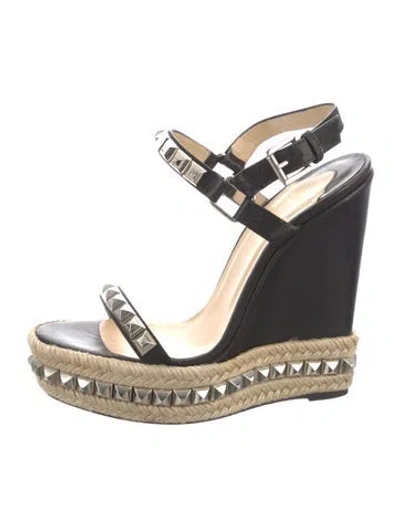 Pre-owned Christian Louboutin Leather Studded Accents Espadrilles In Black