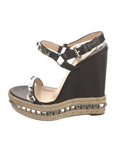 Pre-owned Christian Louboutin Leather Studded Accents Espadrilles In Black