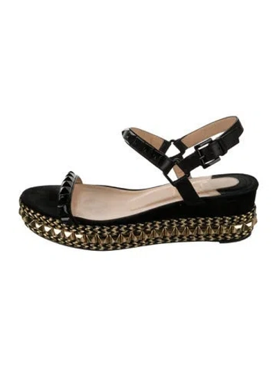 Pre-owned Christian Louboutin Leather Studded Accents Espadrilles In Black