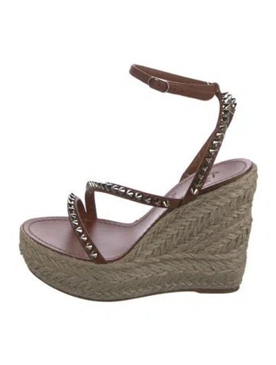 Pre-owned Christian Louboutin Leather Studded Accents Espadrilles In Brown