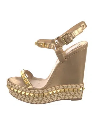 Pre-owned Christian Louboutin Leather Studded Accents Espadrilles In Gold