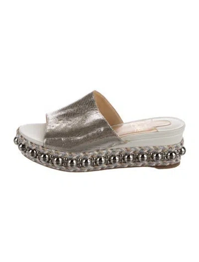 Pre-owned Christian Louboutin Leather Studded Accents Espadrilles In Metallic/silver