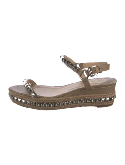 Pre-owned Christian Louboutin Leather Studded Accents Espadrilles In Neutrals