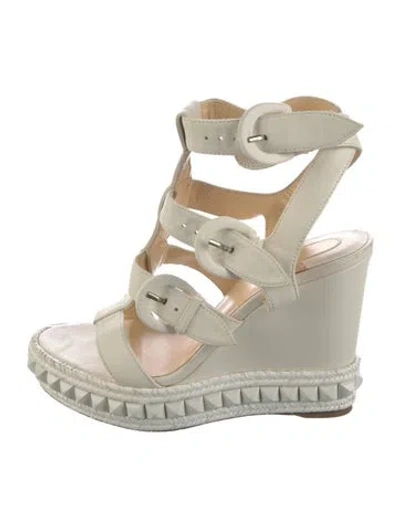 Pre-owned Christian Louboutin Leather Studded Accents Espadrilles In White