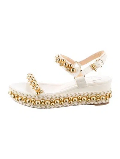 Pre-owned Christian Louboutin Leather Studded Accents Espadrilles In White