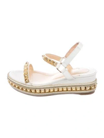 Pre-owned Christian Louboutin Leather Studded Accents Espadrilles In White