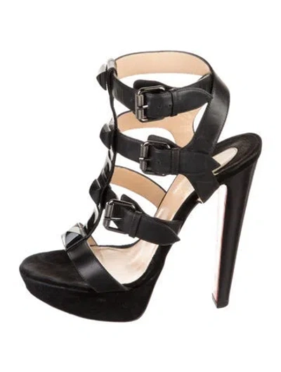 Pre-owned Christian Louboutin Leather Studded Accents Gladiator Sandals In Black