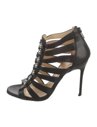 Pre-owned Christian Louboutin Leather Studded Accents Gladiator Sandals In Black