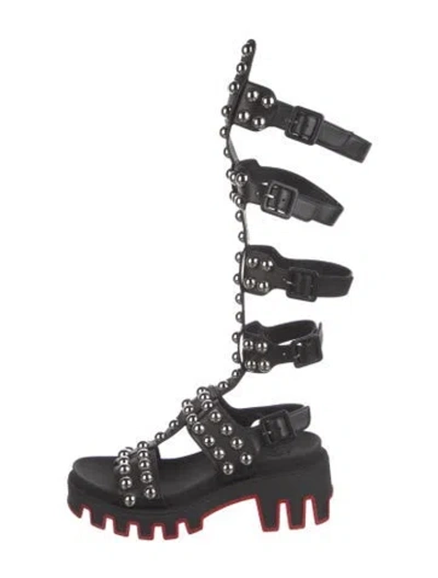 Pre-owned Christian Louboutin Leather Studded Accents Gladiator Sandals In Black