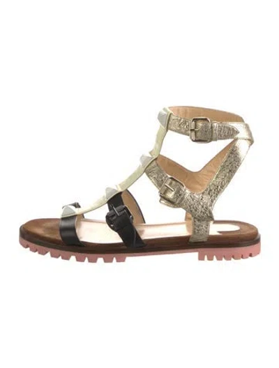 Pre-owned Christian Louboutin Leather Studded Accents Gladiator Sandals In Black
