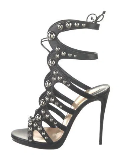 Pre-owned Christian Louboutin Leather Studded Accents Gladiator Sandals In Black