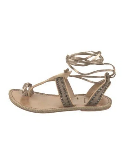 Pre-owned Christian Louboutin Leather Studded Accents Gladiator Sandals In Neutral
