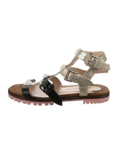 Pre-owned Christian Louboutin Leather Studded Accents Gladiator Sandals In White
