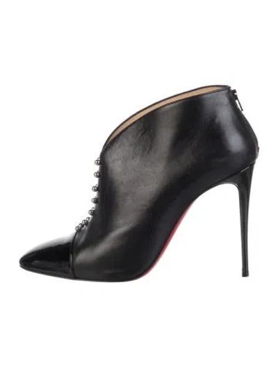 Pre-owned Christian Louboutin Leather Studded Accents Lace-up Boots In Black