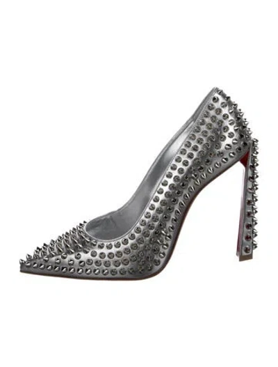Pre-owned Christian Louboutin Leather Studded Accents Pumps In Silver