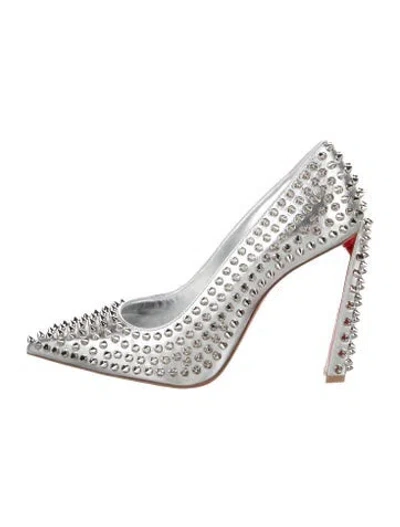 Pre-owned Christian Louboutin Leather Studded Accents Pumps In Silver