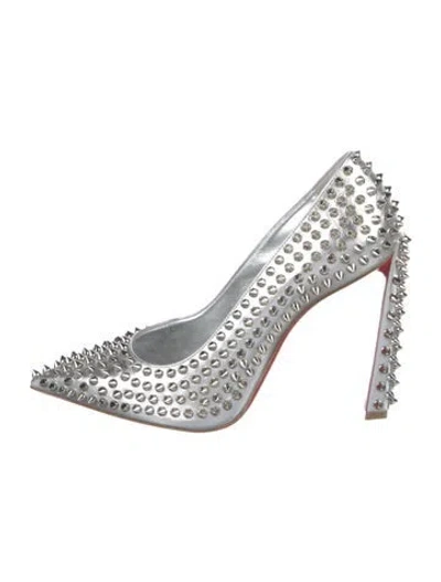 Pre-owned Christian Louboutin Leather Studded Accents Pumps W/ Tags In Silver