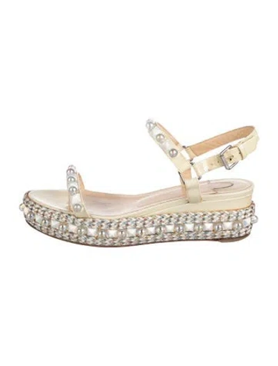 Pre-owned Christian Louboutin Leather Studded Accents Sandals In Neutrals