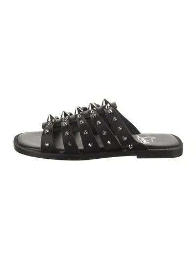 Pre-owned Christian Louboutin Leather Studded Accents Slides In Black