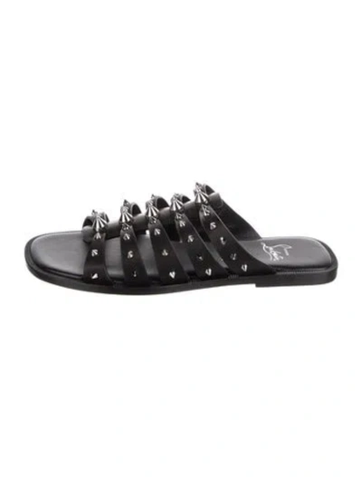Pre-owned Christian Louboutin Leather Studded Accents Slides In Black