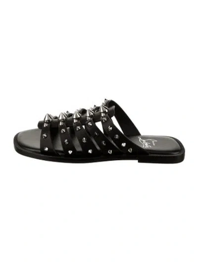 Pre-owned Christian Louboutin Leather Studded Accents Slides In Black