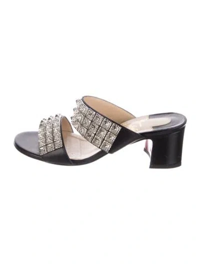 Pre-owned Christian Louboutin Leather Studded Accents Slides In Black