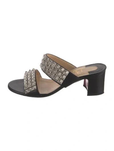 Pre-owned Christian Louboutin Leather Studded Accents Slides In Black