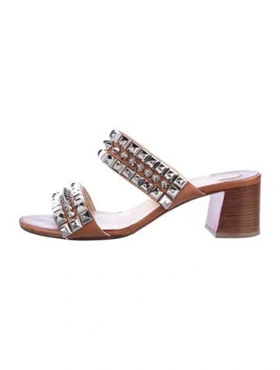 Pre-owned Christian Louboutin Leather Studded Accents Slides In Brown