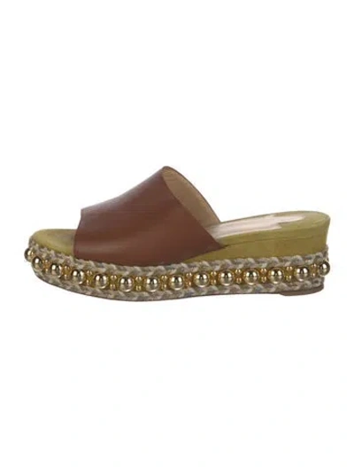 Pre-owned Christian Louboutin Leather Studded Accents Slides In Brown