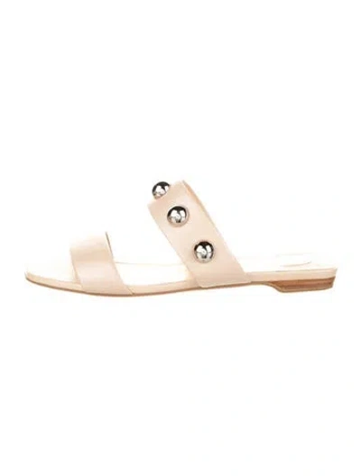 Pre-owned Christian Louboutin Leather Studded Accents Slides In Neutral