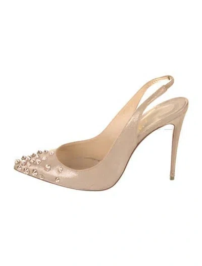 Pre-owned Christian Louboutin Leather Studded Accents Slingback Pumps In Metallic/neutrals