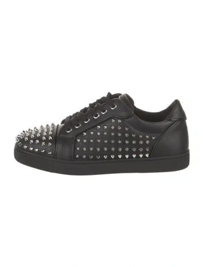 Pre-owned Christian Louboutin Leather Studded Accents Sneakers In Black